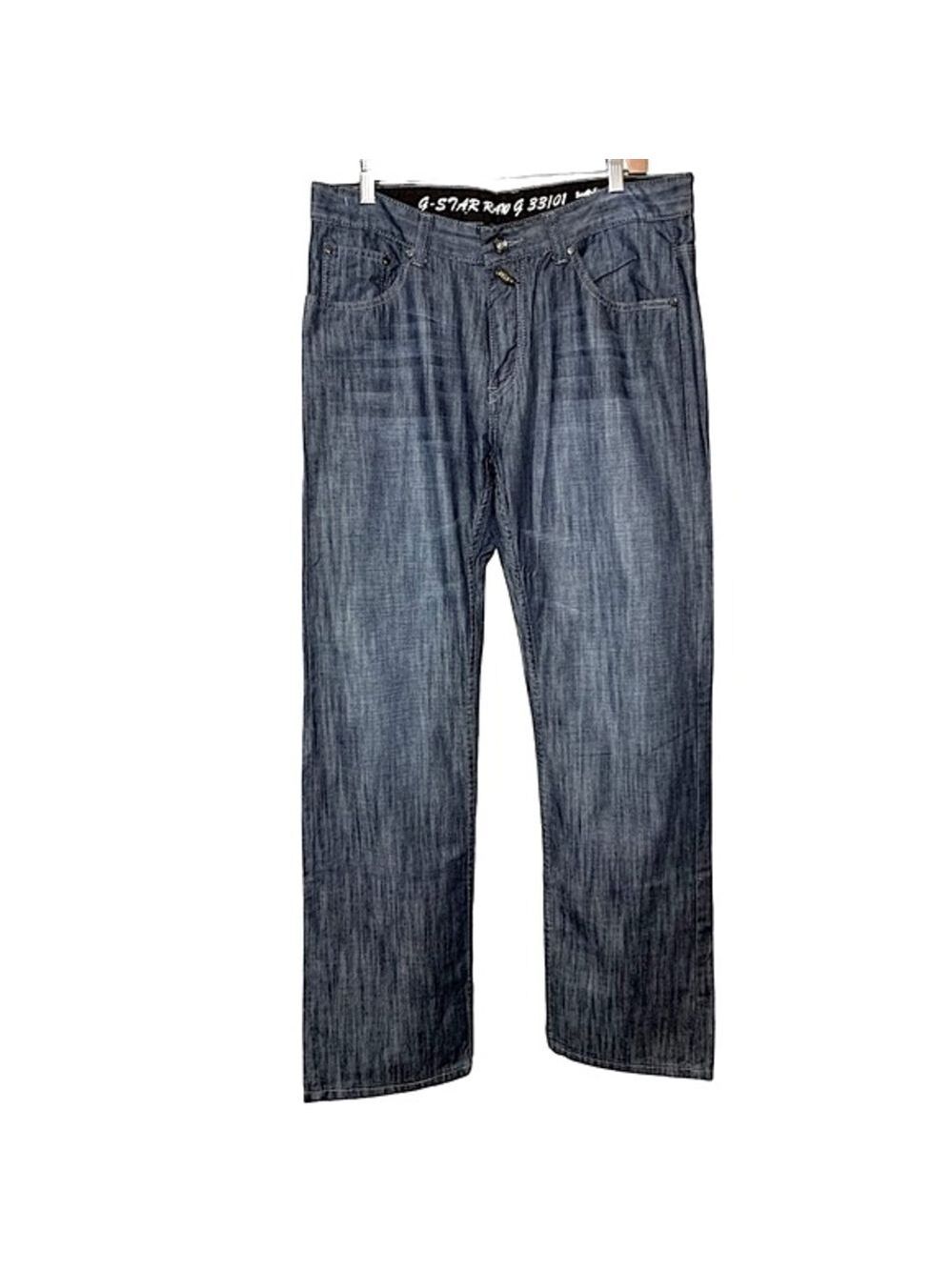 G Star Raw 3301 Straight Fit Jeans Blue Men Sz 36X33 Logo 5 Pockets Modern Denim